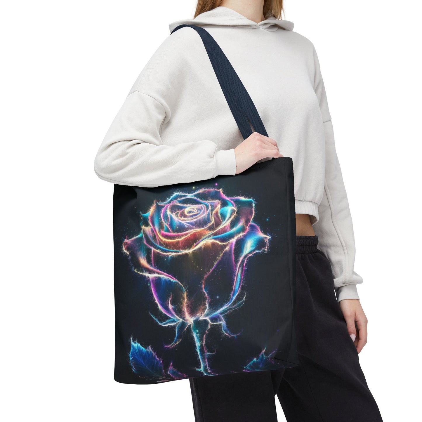 Neon Rose Tote Bag • Electric Floral Art Tote • Neon Glow Rose Canvas Carry-All • Vibrant Statement Floral Tote • Gift for Art Lovers