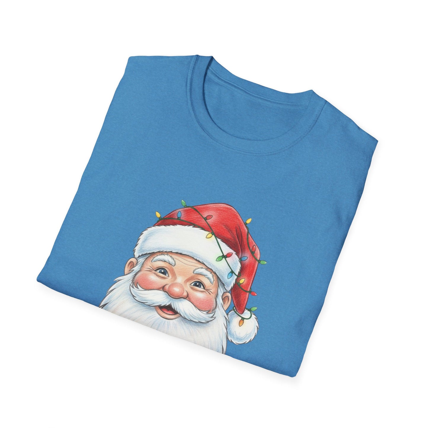 Santa Face Christmas Shirt, Vintage Santa T-Shirt, Santa With Christmas Lights Tee, Cute Christmas Graphic Tee, Holiday Santa Claus Shirt