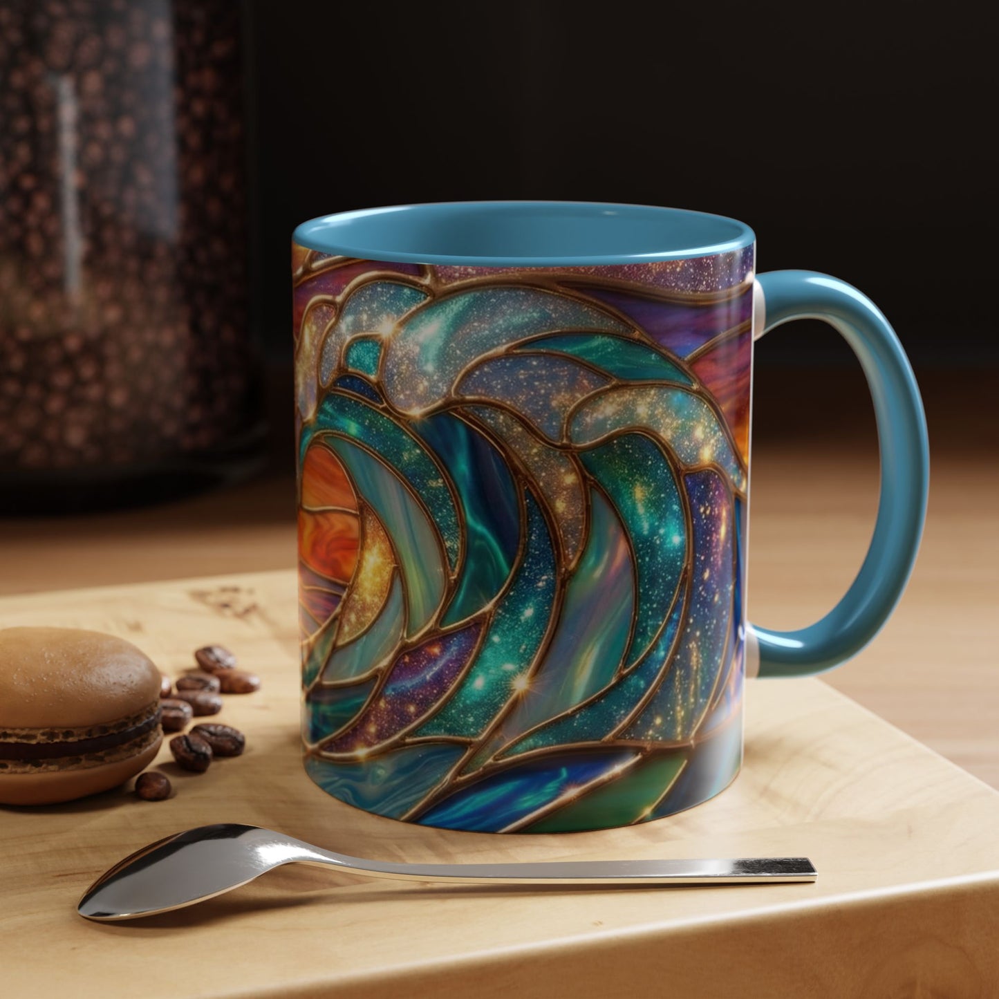 Stained Glass Wave Mug, Cosmic Ocean Coffee Cup, Celestial Sunrise Tea Mug, Surfer Beach Decor Gift, Starry Sea Art, Ocean Lover Cup