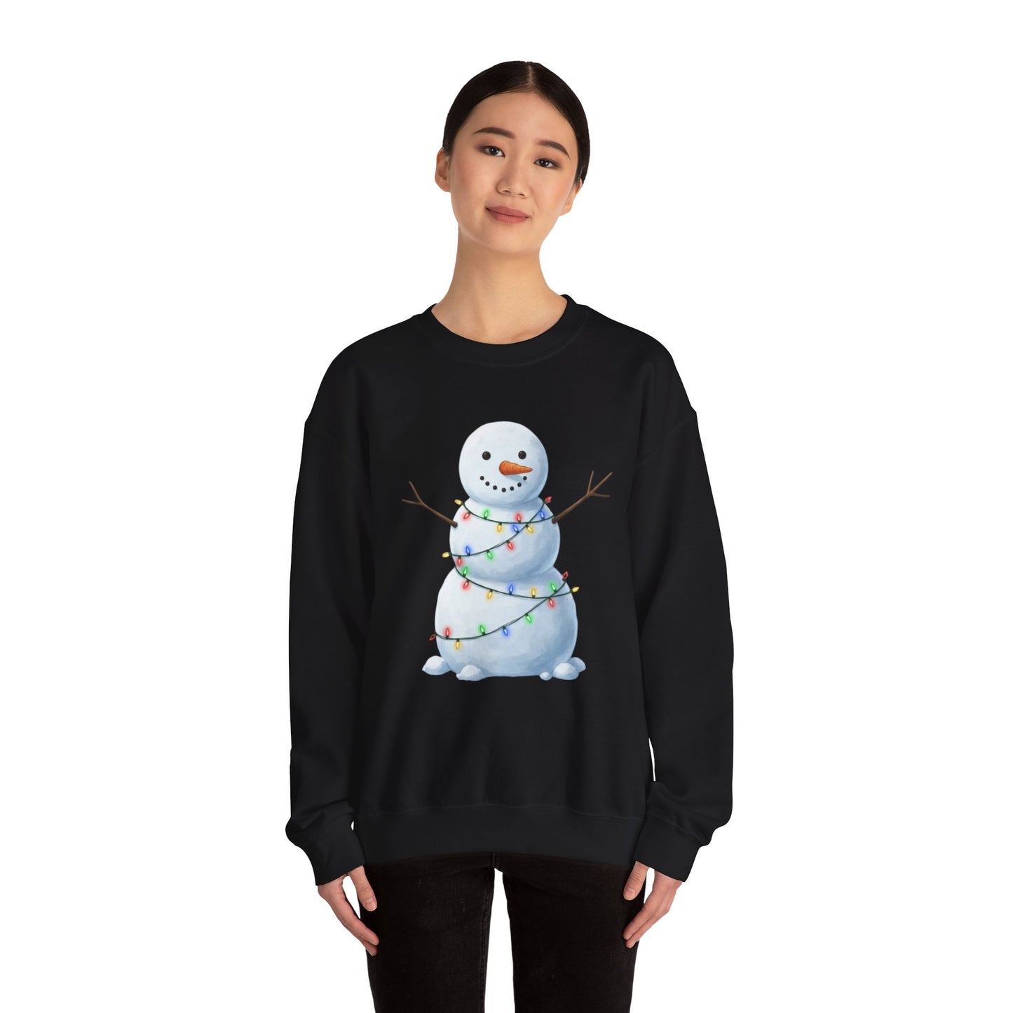 Cute Snowman Christmas Sweatshirt, Holiday Snowman Lights Sweater, Winter Snowman Crewneck, Cozy Christmas Gift, Festive Holiday Shirt