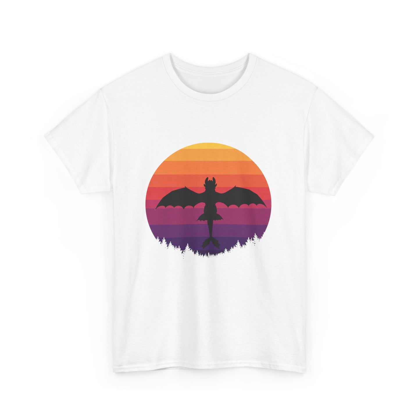 Night Dragon Sunset T-Shirt | Retro Dragon Silhouette Tee | Fantasy Dragon Shirt | Unisex Graphic Tee | Gift for Dragon Lovers
