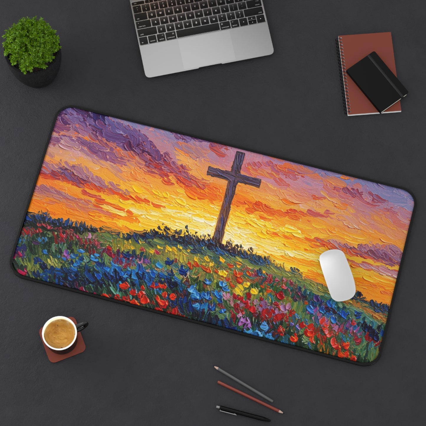 Desk Mat Van Gogh Style Cross Mouse Pad Christian Mouse Pad Cross Desk Mat Spiritual Decor
