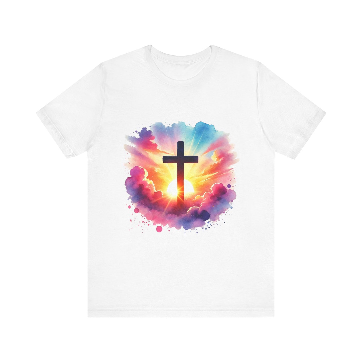 Faith Cross Sunburst Christian Tee | Inspirational Christian T-Shirt | Colorful Sunrise Cross Shirt | Faith Gifts for Women Men