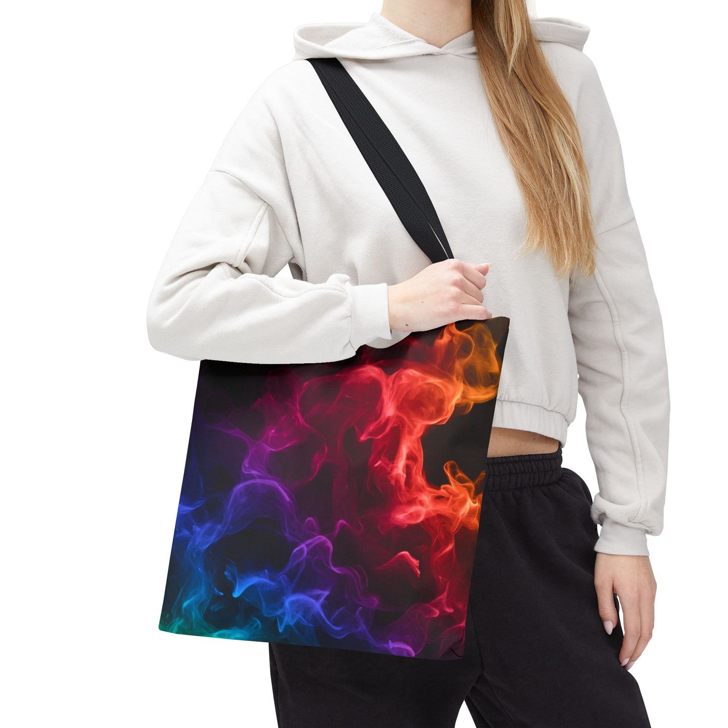 Chromatic Ember Tote Bag, Colorful Smoke Art Design With Red, Blue, And Orange Hues, Abstract Reusable Tote For Artists, Gifts, And Everyday Use
