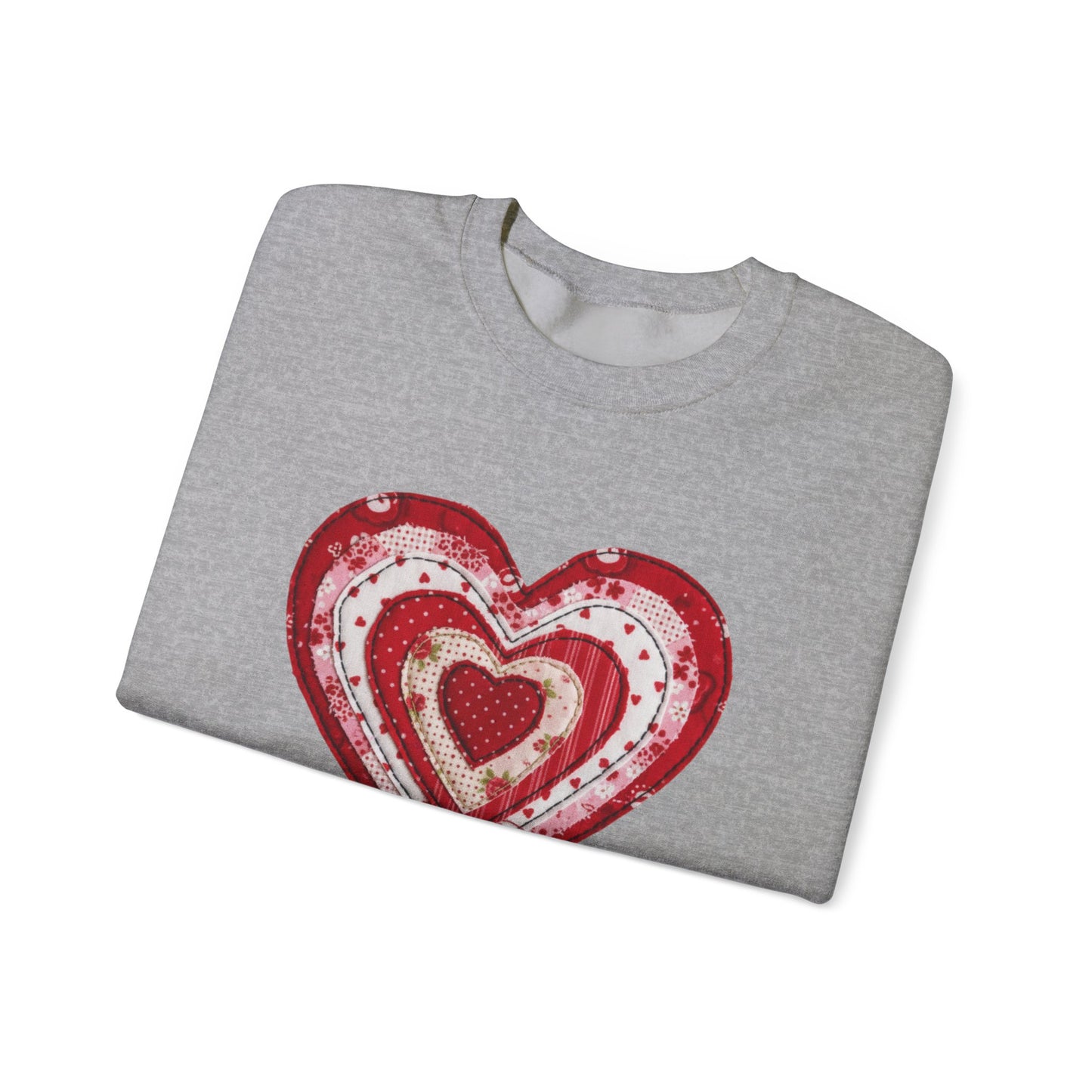 Faux Patchwork Heart Sweatshirt, Valentine Heart Shirt, Cute Valentine Gift, Retro Patchwork Crewneck, Cozy Love Sweater, Boho Heart Top