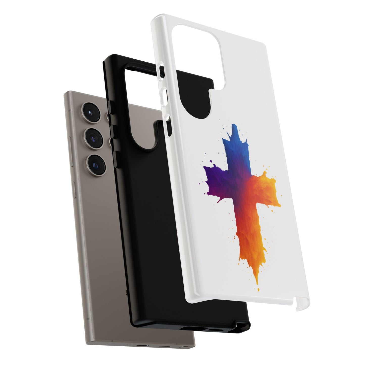 Christian Cross Phone Case – Vibrant Watercolor Design, Faith-Based Gift, Bible Verse Inspired Cell Cover