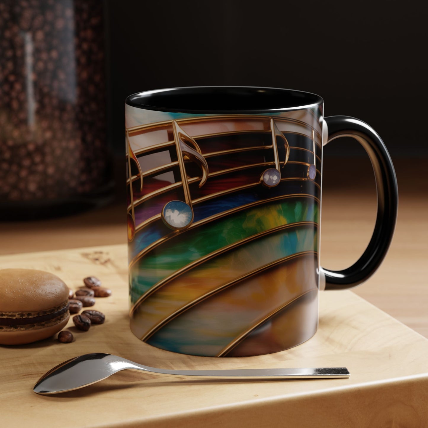 Stained Glass Music Notes Mug - Colorful Music Lover Gift - Music Teacher Mug - Treble Clef Coffee Cup - Musician Gift Idea - 11oz & 15oz Ceramic Mug