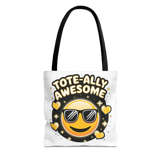 Smiling Emoji Tote Bag - Tote-ally Awesome, Fun Tote Bag, Emoji Tote, Cute Shopping Bag, Reusable Grocery Bag