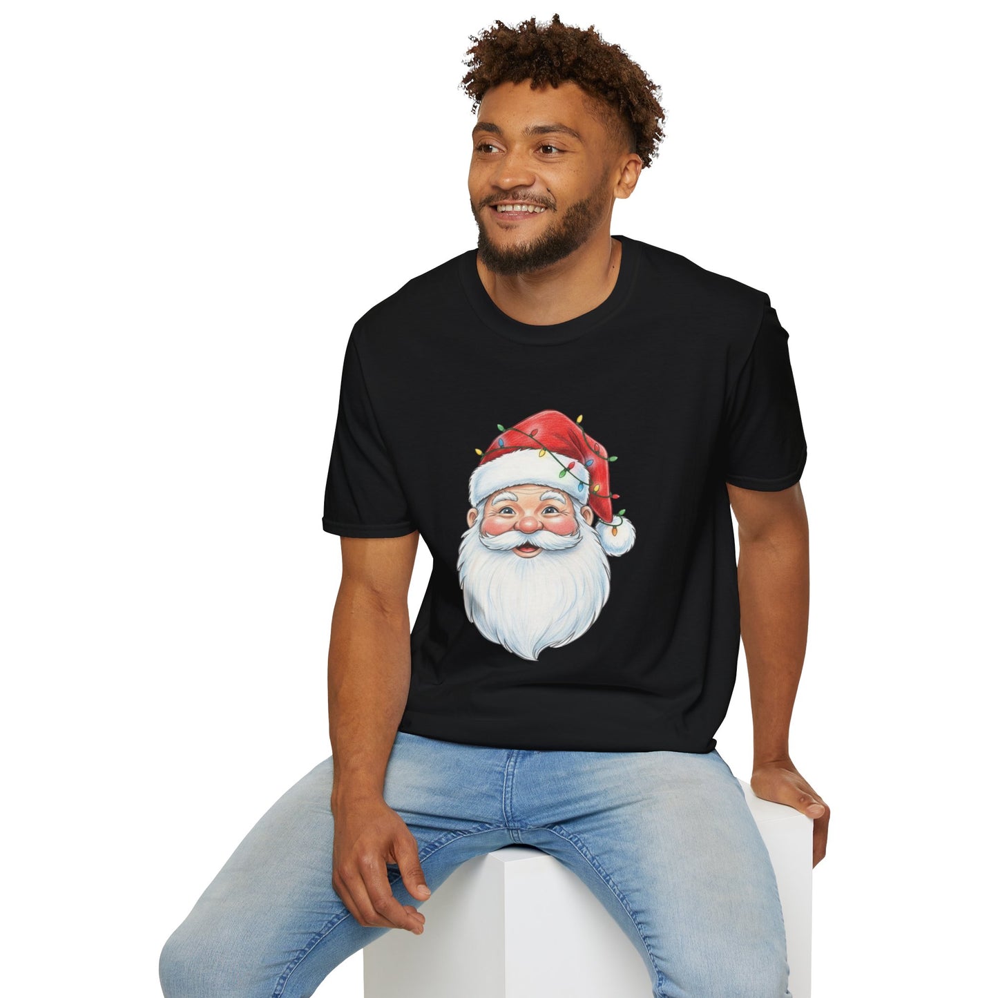 Santa Face Christmas Shirt, Vintage Santa T-Shirt, Santa With Christmas Lights Tee, Cute Christmas Graphic Tee, Holiday Santa Claus Shirt