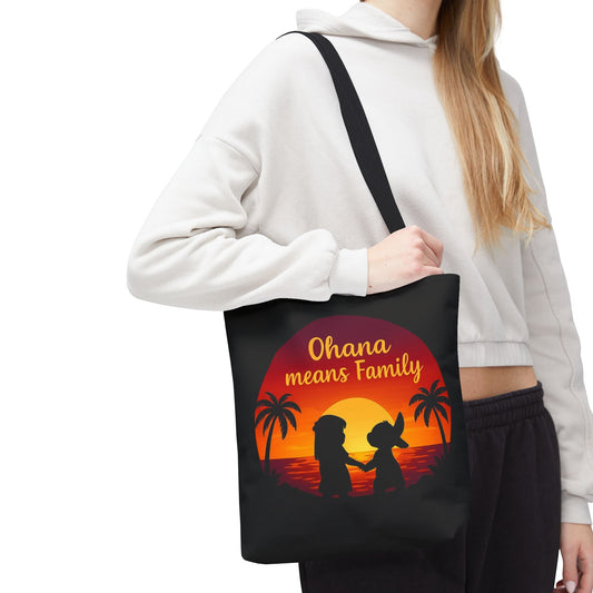 Ohana Means Family Tote Bag – Lilo and Stitch Inspired Bag, Hawaiian Quote, Disney Aesthetic Gift, Reusable Grocery or Beach Bag