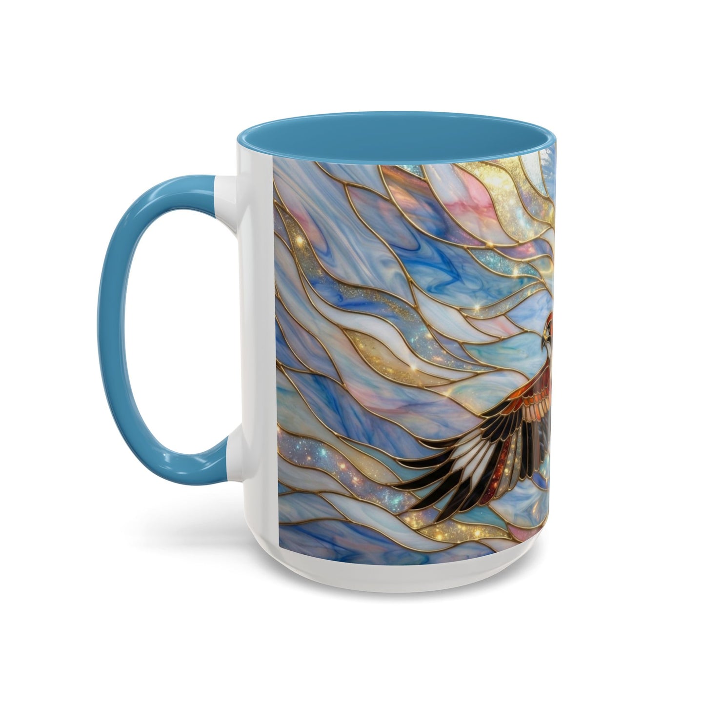 Hawk Coffee Mug, Stained Glass Hawk Mug, Bird of Prey Art Mug, Nature Lover Gift, Unique Ceramic Coffee Cup, 11oz 15oz Wildlife Mug