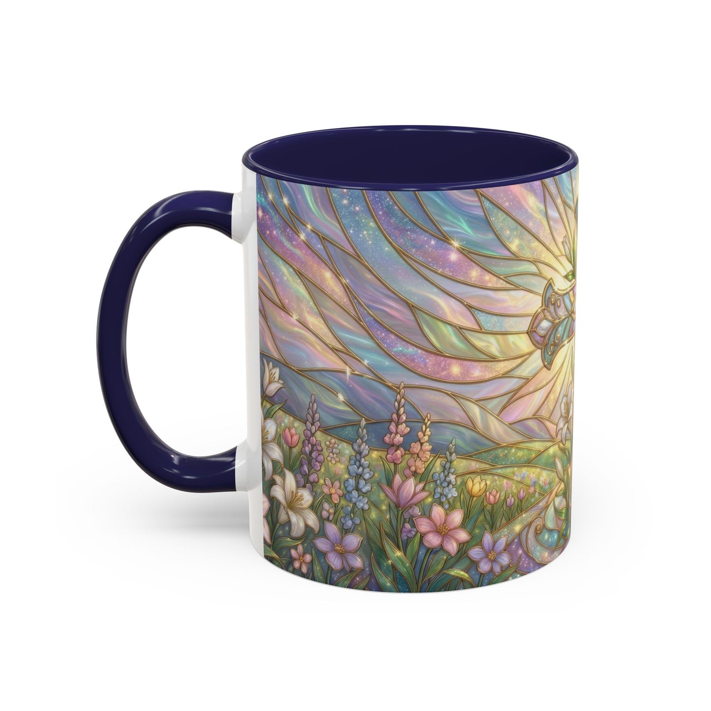 Stained Glass Cross Mug, Easter Lily Coffee Cup, Christian Religious Gift, Pastel Floral Faith Mug, Spring Believer Cup, Baptism Present