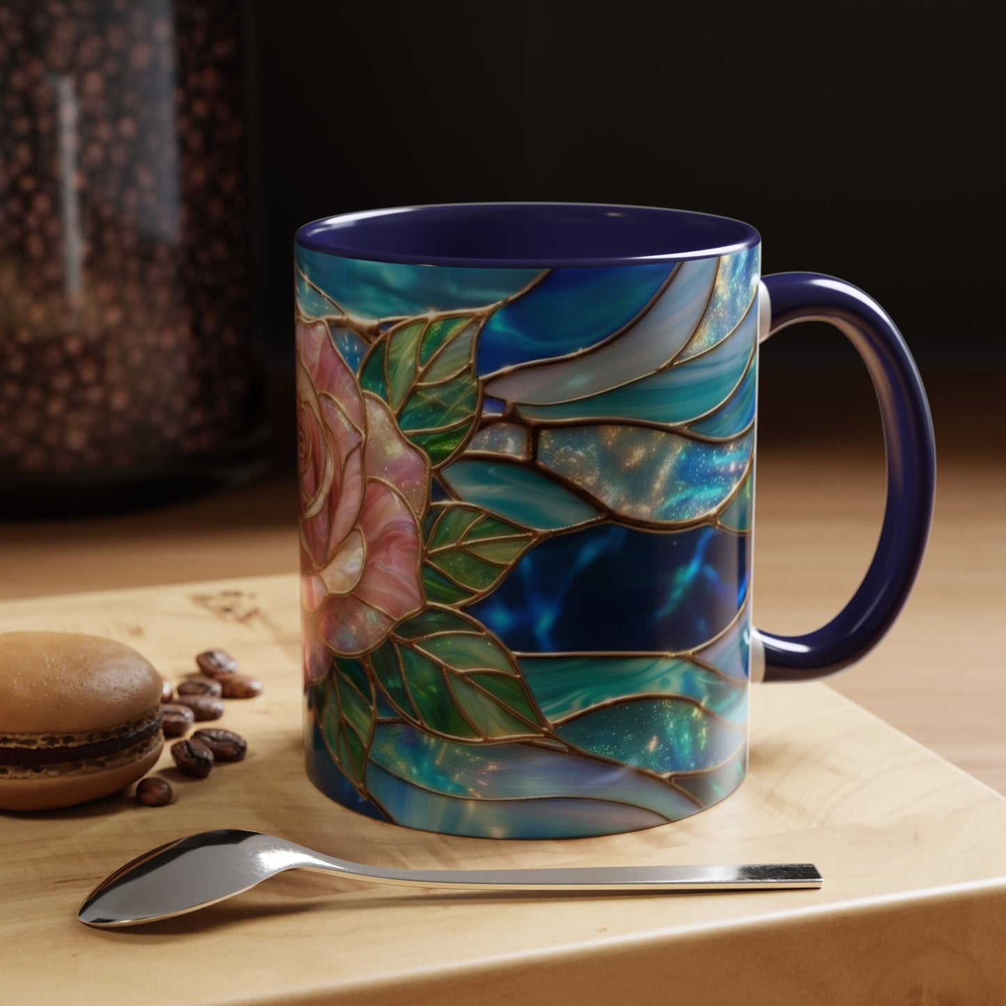 Stained Glass Rose Mug, Pink Flower Coffee Cup, Fantasy Floral Tea Cup, Magical Garden Gift, Galaxy Rose Art, Botanical Lover Present