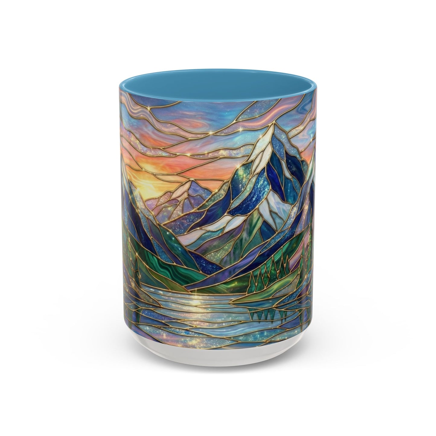 Stained Glass Mountain Mug, Sunset Mountain Landscape Coffee Cup, Nature Ceramic Mug With Forest And River, 11oz 15oz Gift