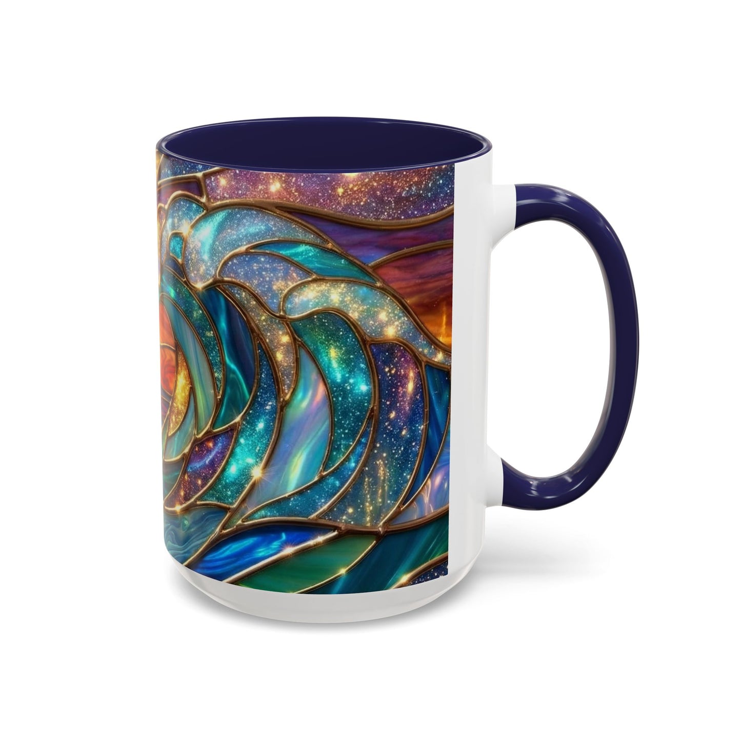 Stained Glass Wave Mug, Cosmic Ocean Coffee Cup, Celestial Sunrise Tea Mug, Surfer Beach Decor Gift, Starry Sea Art, Ocean Lover Cup