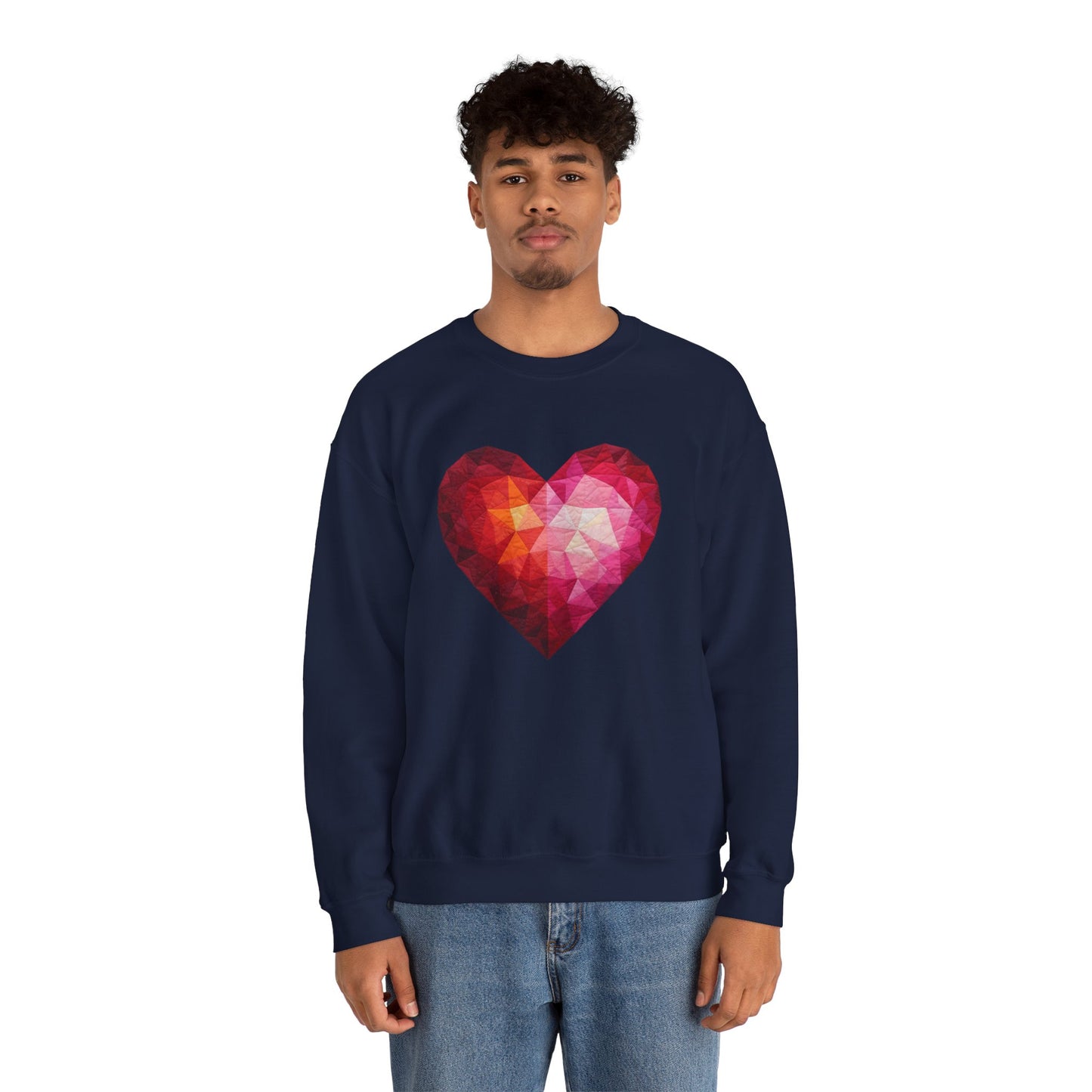 Faux Patchwork Heart Sweatshirt, Geometric Heart Sweater, Cute Valentines Sweatshirt, Cozy Pink Heart Crewneck, Winter Heart Pullover