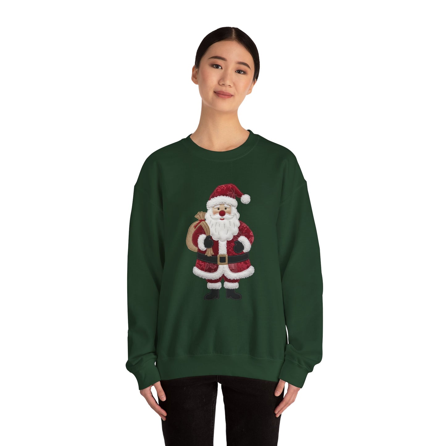 Faux patchwork Santa sweatshirt, Christmas Santa crewneck, cozy holiday sweater, vintage Santa pullover, festive winter sweatshirt, Xmas gift