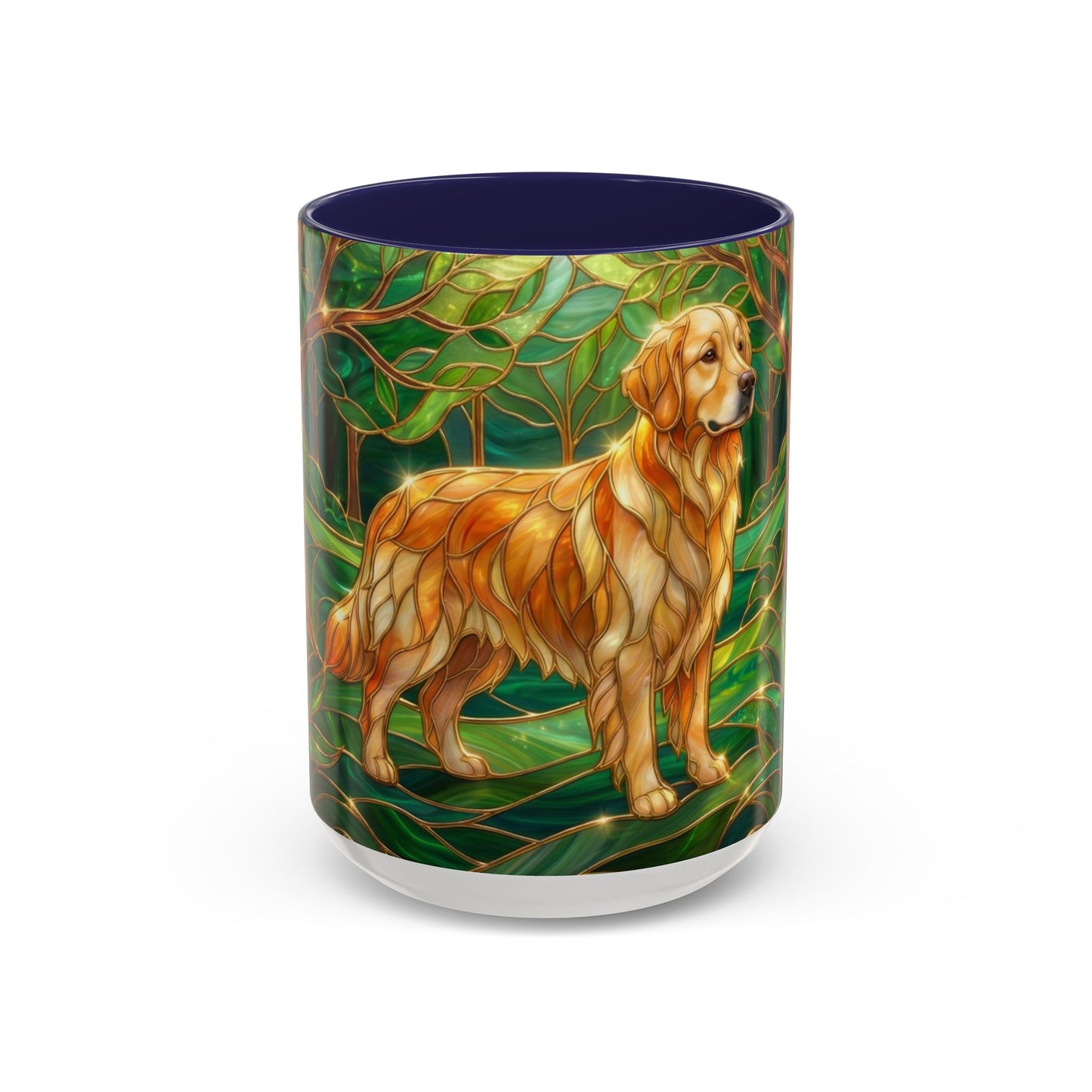 Stained Glass Golden Retriever Mug, Dog Lover Coffee Cup, Forest Dog Art Ceramic Mug, Pet Lover Gift, 11oz 15oz