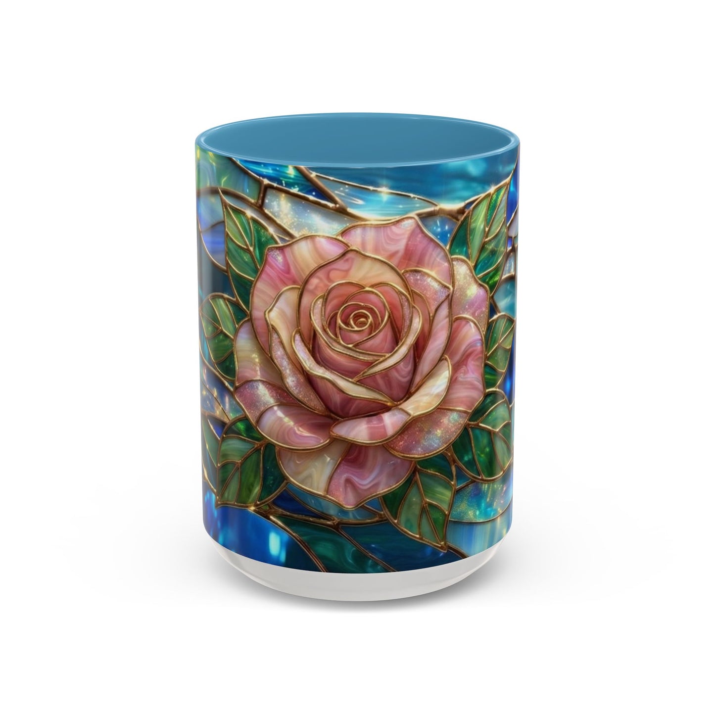 Stained Glass Rose Mug, Pink Flower Coffee Cup, Fantasy Floral Tea Cup, Magical Garden Gift, Galaxy Rose Art, Botanical Lover Present