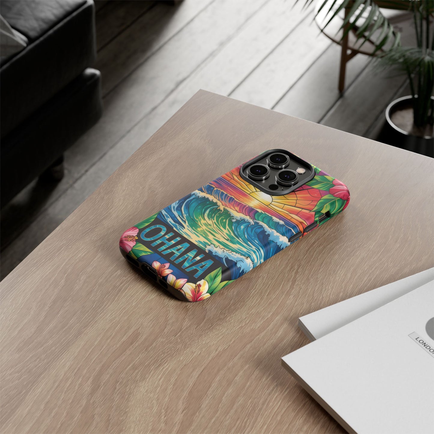 Ohana iPhone Case Tropical Hawaiian Sunset Phone Cover Wave Floral Beach Art Cute Gift for iPhone Lovers