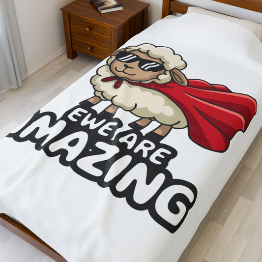 Funny Sheep Blanket Ewe Are Amazing Throw Cute Animal Pun Gift Superhero Lamb Blanket Cozy Farmhouse Decor Soft Fleece Throw