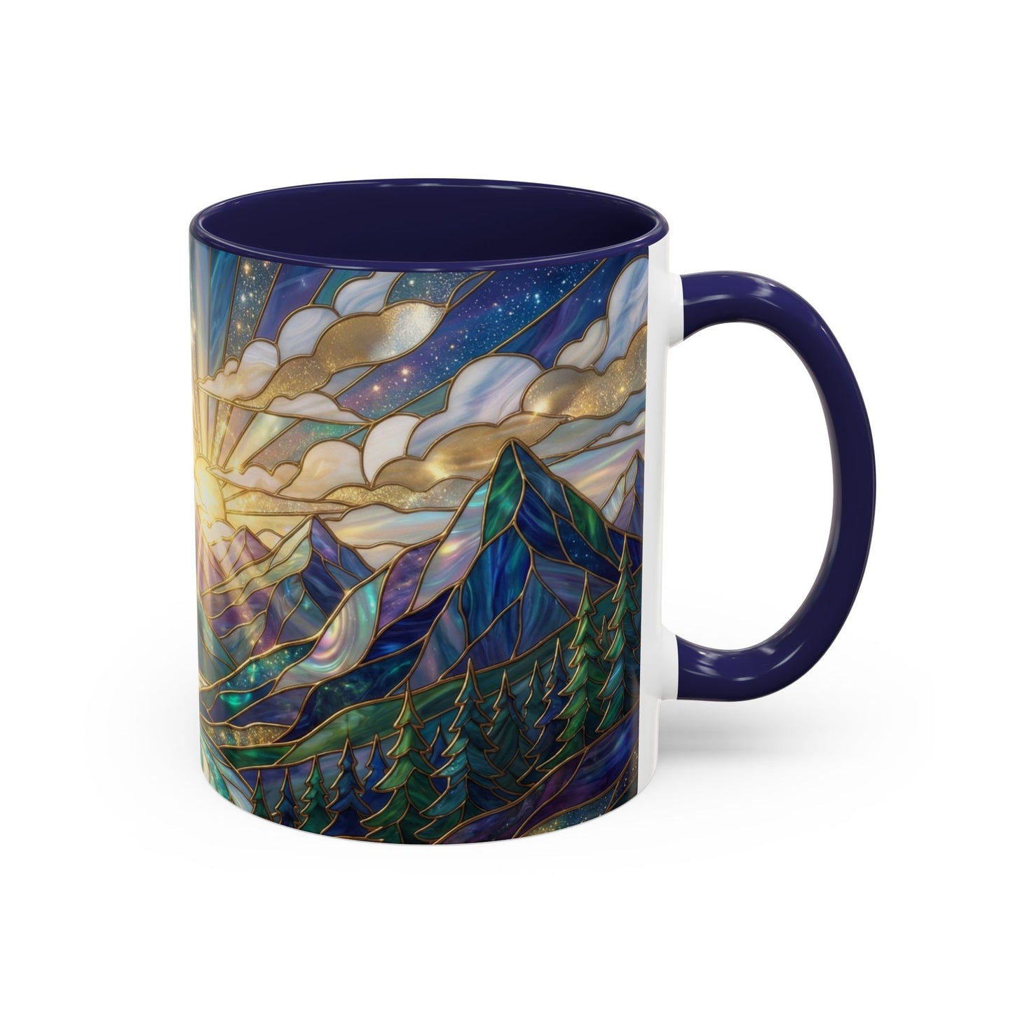 Mountain Art Mug, Scenic Mountain Coffee Cup, Nature Lover Ceramic Mug, Stained Glass Style Landscape, 11oz 15oz Gift, Outdoor Hiking Mug, Unique Coffee Tea Cup