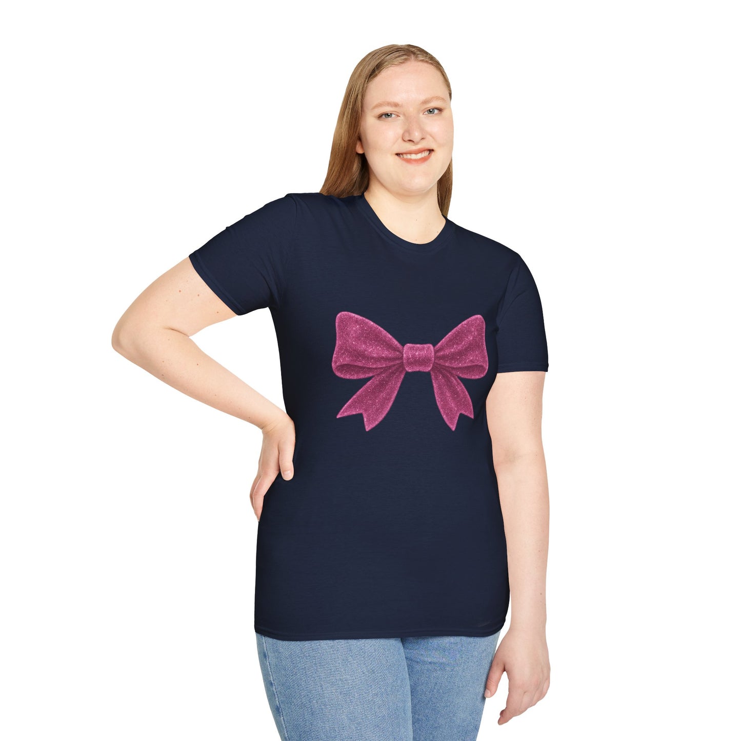 Feminine Pink Bow Graphic Tee | Coquette Bow T-Shirt | Sparkly Ribbon Shirt for Soft Girl Aesthetic | Gift for Her