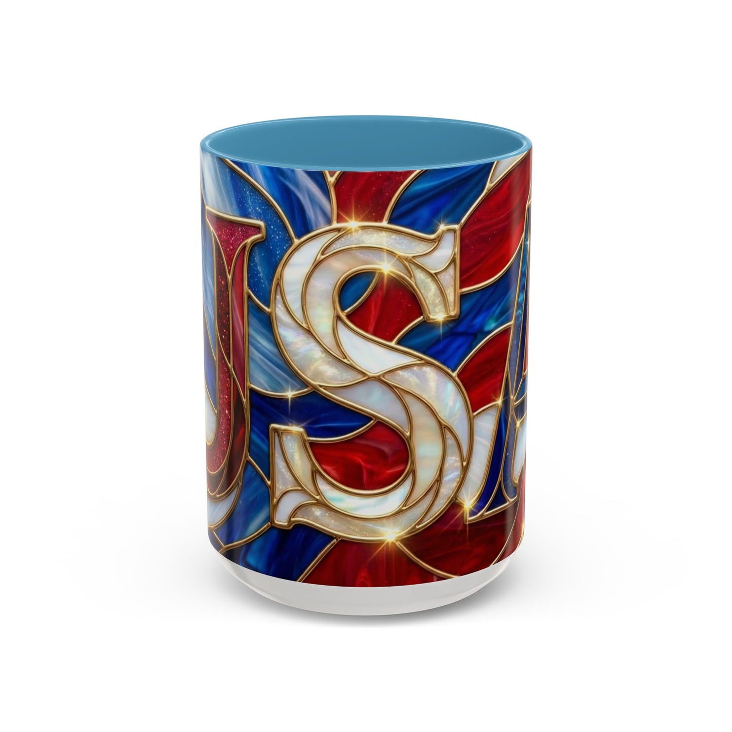 USA Patriotic Coffee Mug, Stained Glass USA Mug, Red White Blue Ceramic Mug, American Flag Style Mug, 11oz 15oz Mug