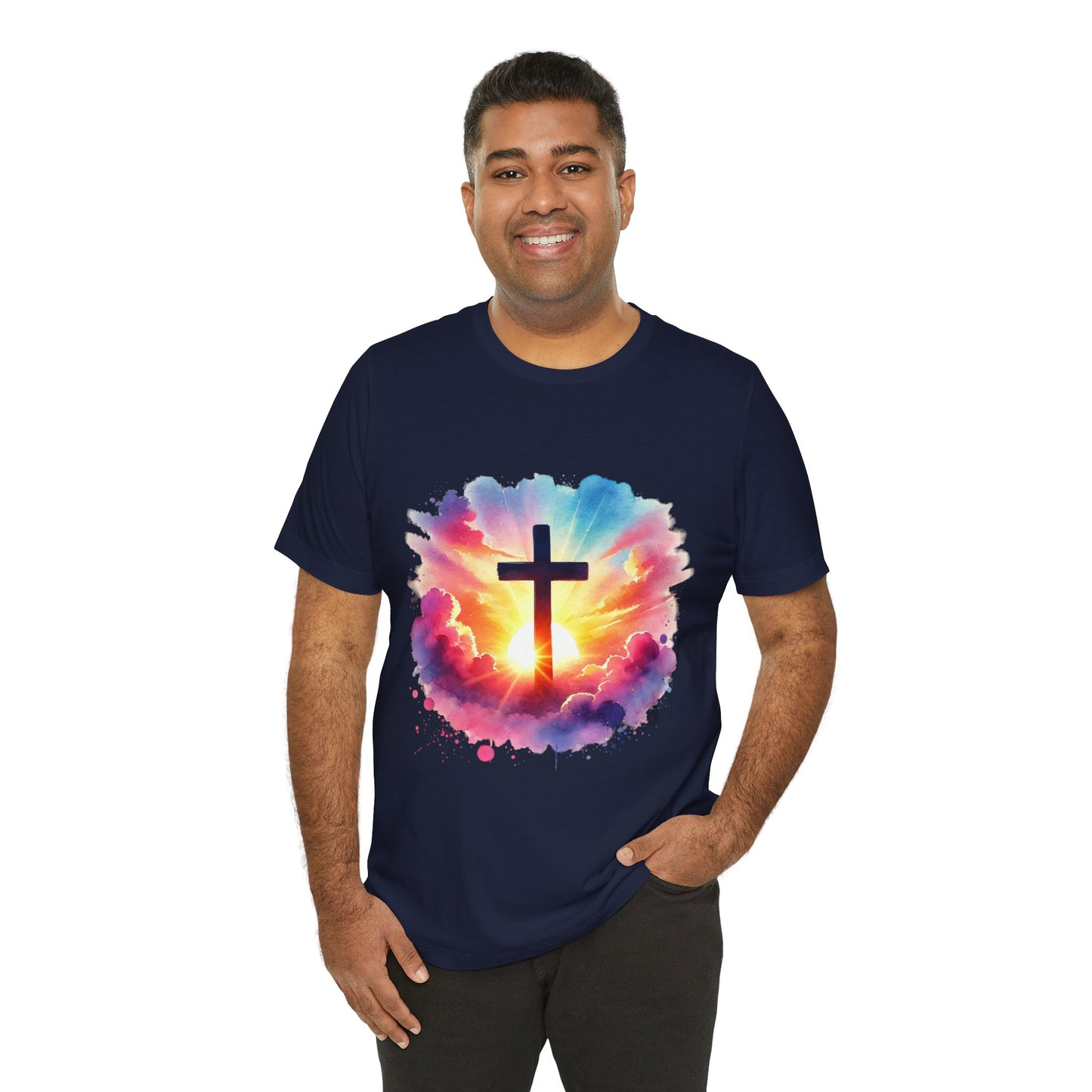 Faith Cross Sunburst Christian Tee | Inspirational Christian T-Shirt | Colorful Sunrise Cross Shirt | Faith Gifts for Women Men