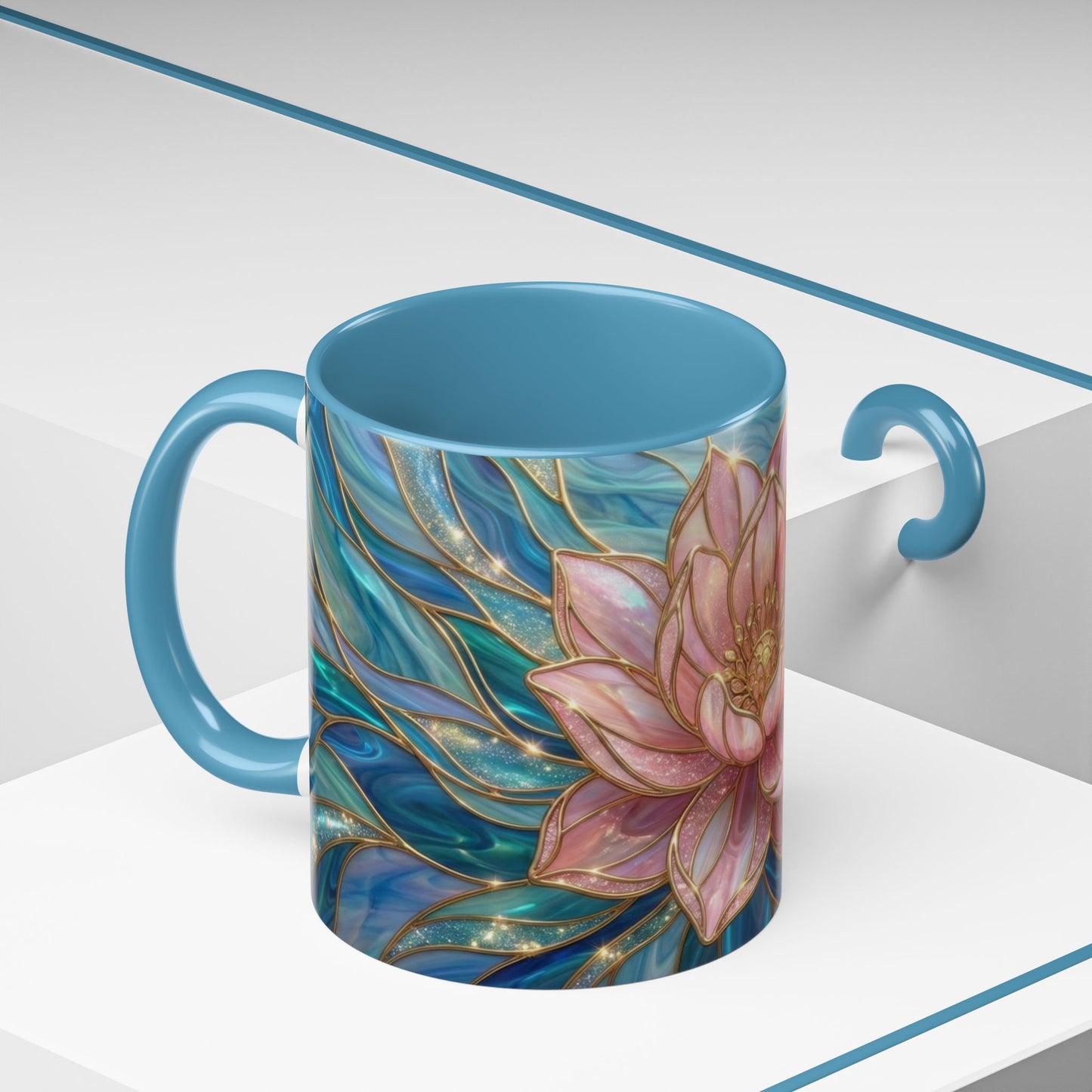 Pink Lotus Flower Mug, Stained Glass Style Coffee Cup, Spiritual Zen Gift For Women, Yoga Lover Tea Mug, Meditation Boho Floral Drinkware
