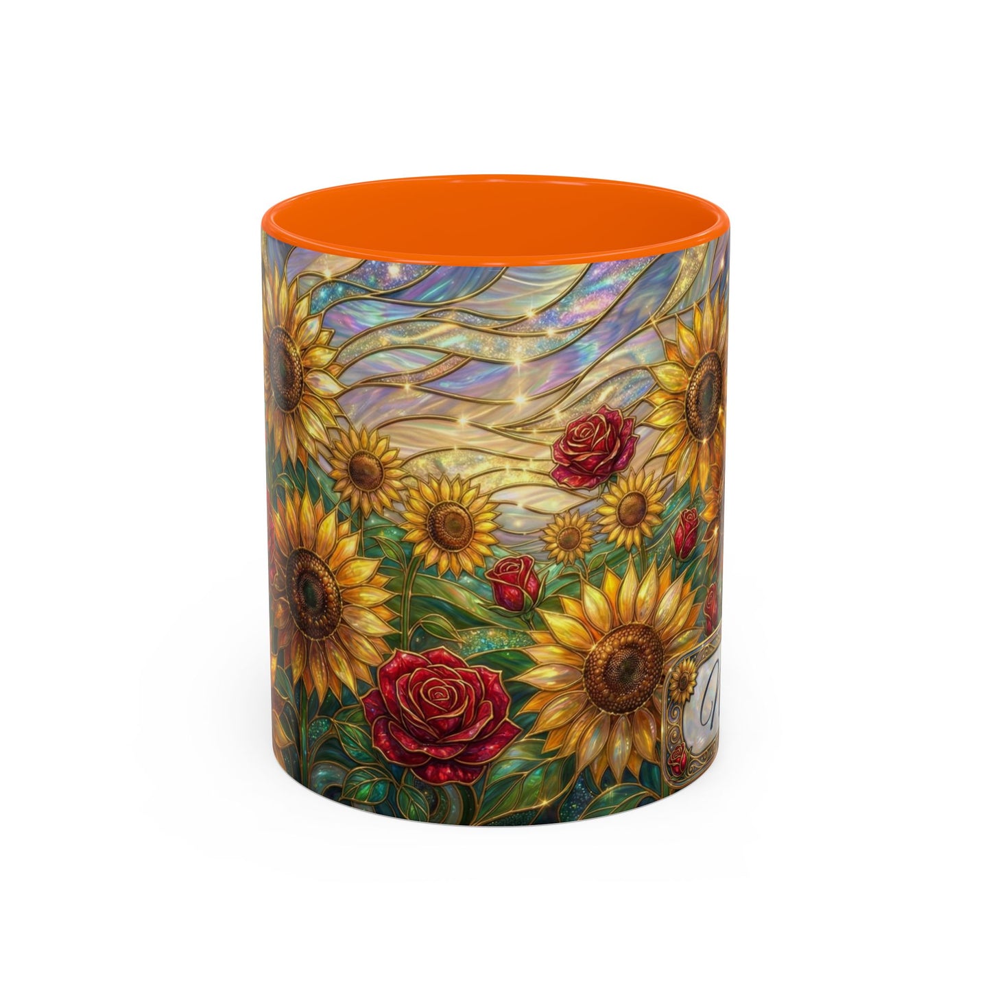 Personalized Stained Glass Sunflower Mug, Custom Red Rose Floral Coffee Cup, Celestial Night Sky Botanical Teacup, Gift For Flower Lover