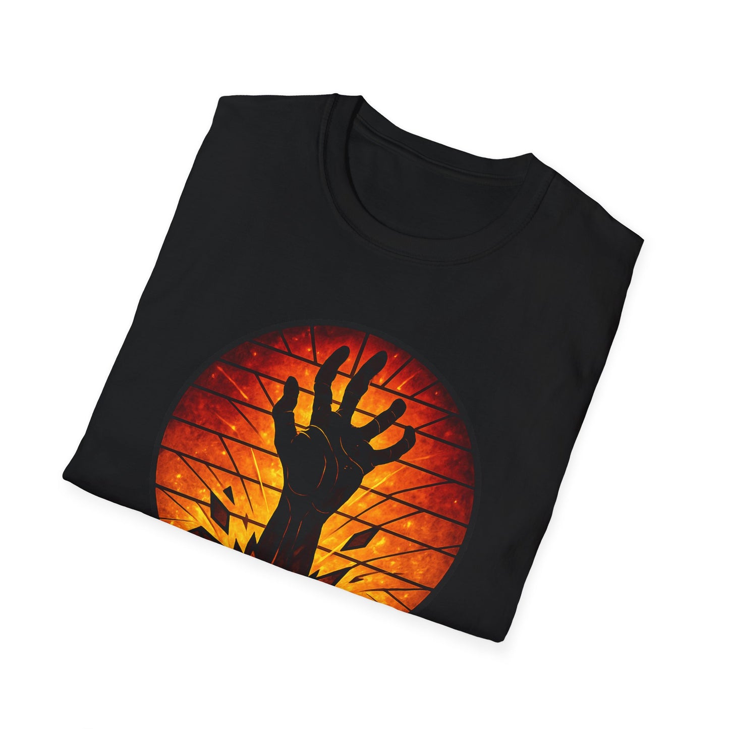 Zombie Hand Sunset T-Shirt – Stained Glass Horror Shirt, Halloween Gothic Tee, Undead Rising Art Tee, Creepy Spooky Shirt for Fall