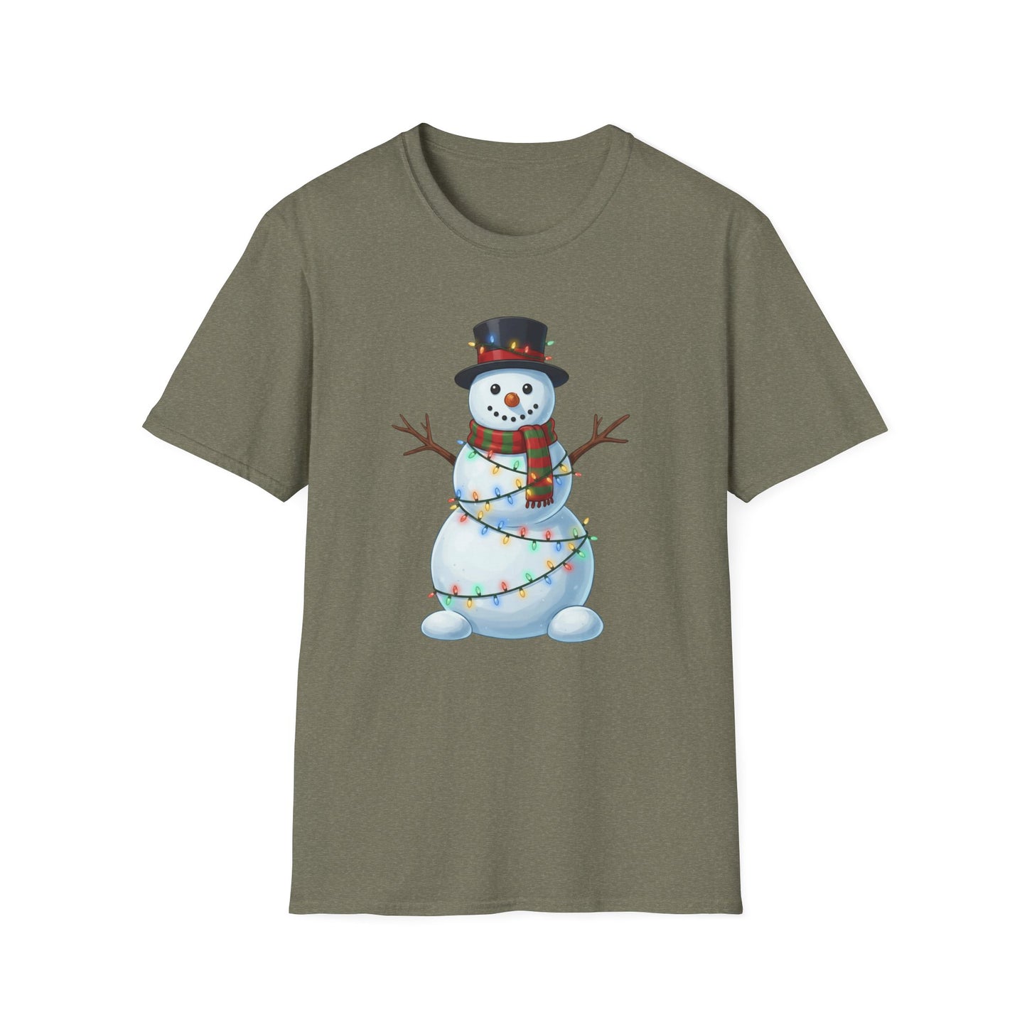 Cute Snowman Christmas Shirt, Snowman Wrapped in Christmas Lights Tee, Holiday Winter Snowman Top Hat Shirt, Funny Cozy Christmas T Shirt