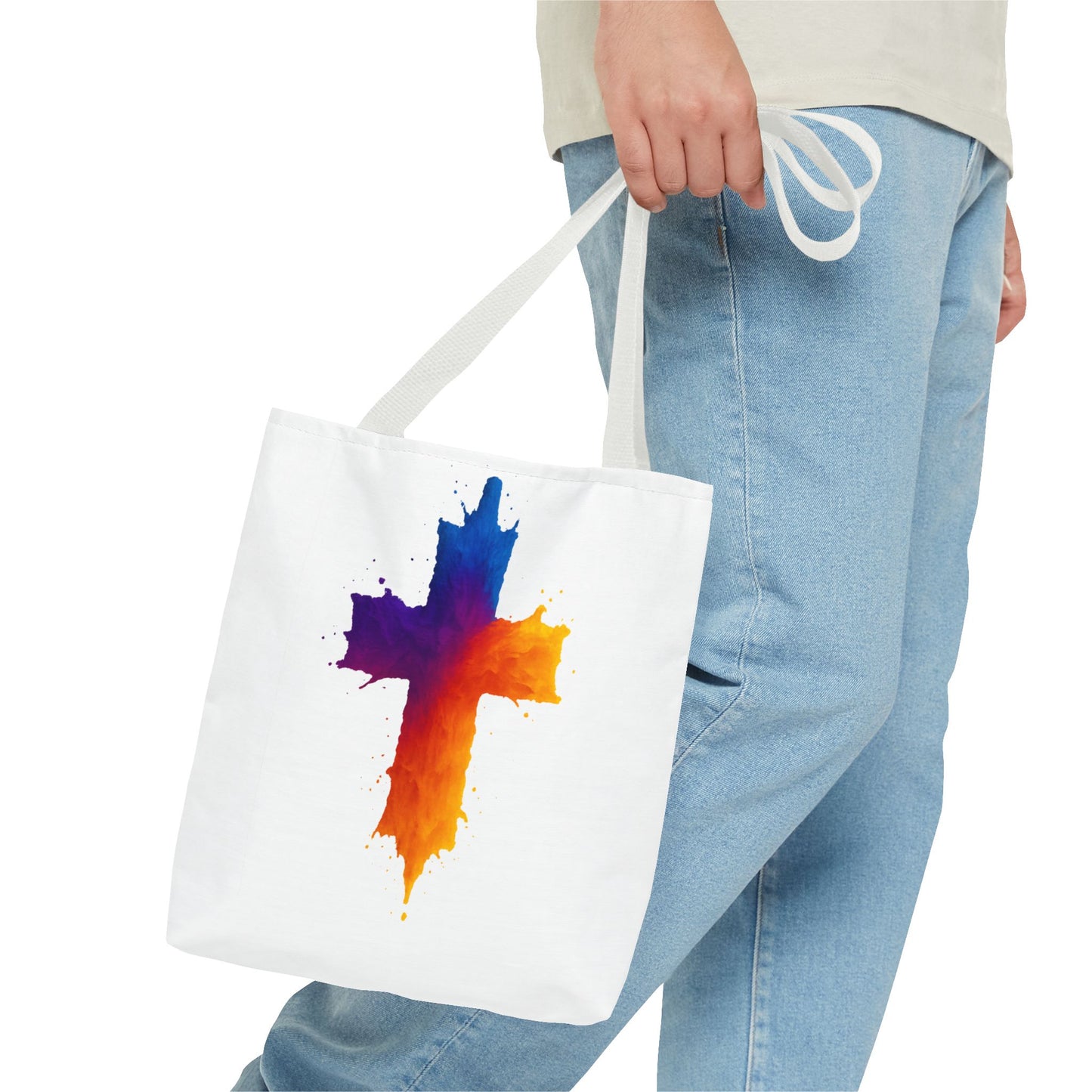 Watercolor Cross Tote Bag, Faith Tote, Christian Gift Bag, Religious Art Shoulder Bag, Inspirational Everyday Carry, Spiritual Cross Design Tote