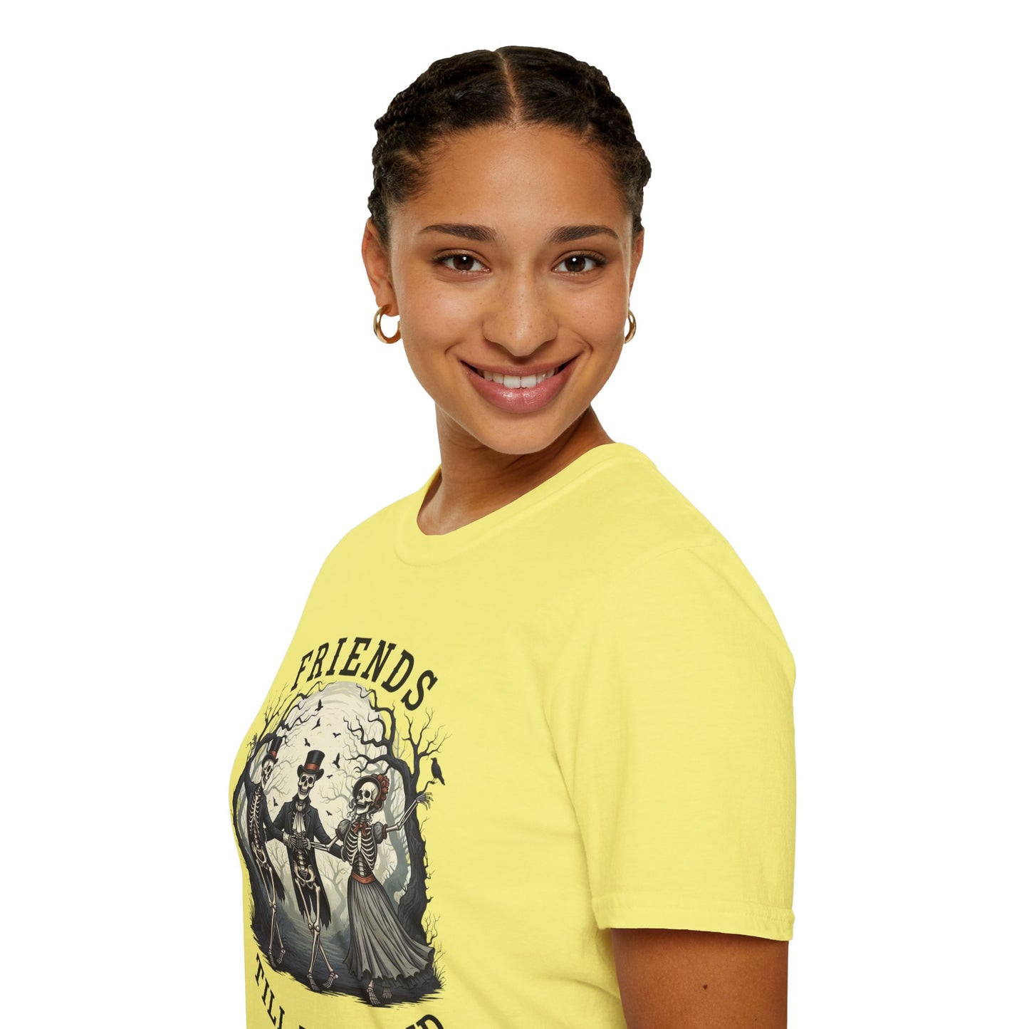 Friends Till The End Skeleton Tee | Dancing Skeleton Friends Shirt | Halloween Gothic BFF Gift | Unisex Heather Grey Graphic T-Shirt