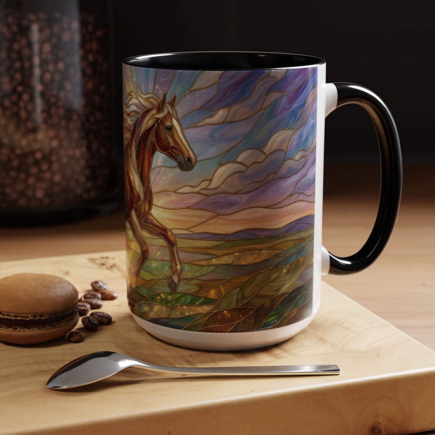 Stained Glass Horse Mug, Horse Coffee Mug, Running Horse Art Cup, Equestrian Gift Mug, Nature Art Mug, Horse Lover Gift