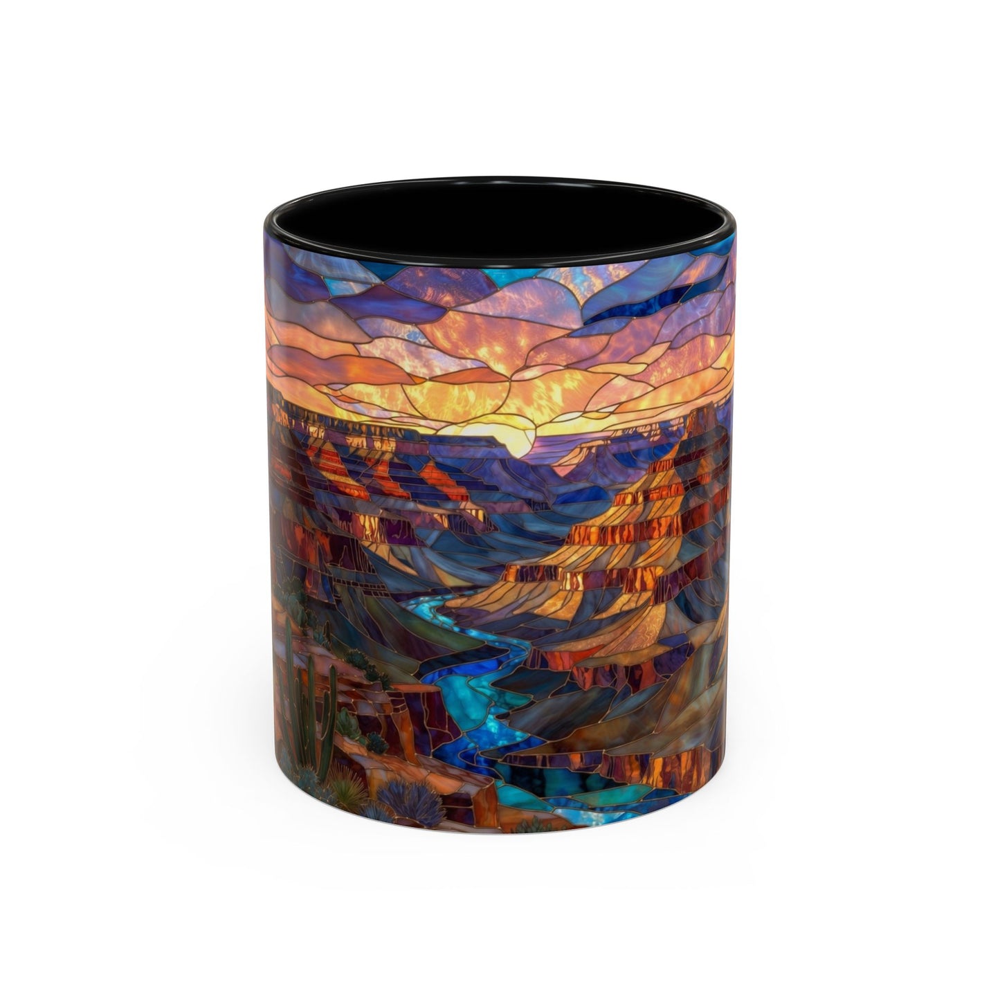 Stained Glass Grand Canyon Mug, Southwest Landscape Coffee Cup, Sunset Canyon Art Mug, Nature Gift For Hikers, Colorful Scenic Grand Canyon Illustration