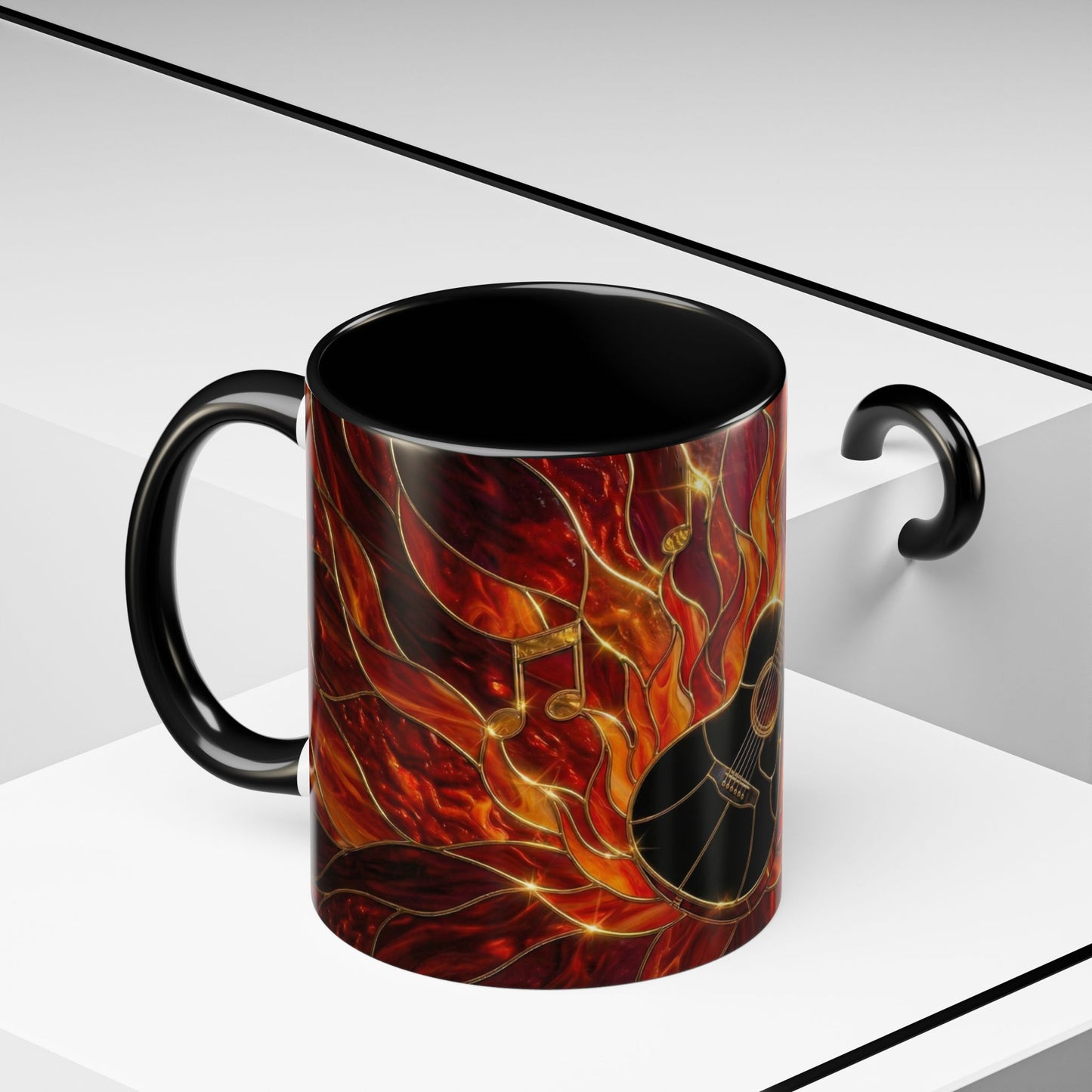 Stained Glass Guitar Mug, Fire Guitar Coffee Mug, Music Lover Gift Mug, Rock Guitar Art Cup, Musician Gift Mug, Guitar Lover Cup