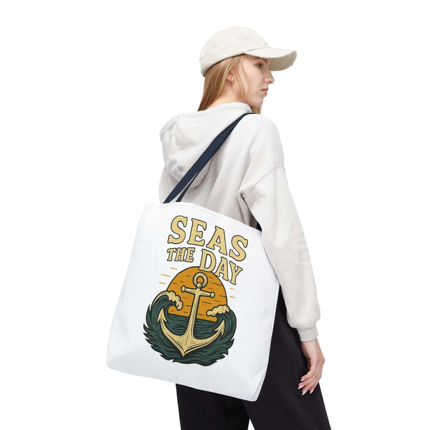 "Seas the Day" Nautical Tote Bag – Funny Beach Quote Canvas Bag with Anchor | Coastal Gift Idea for Summer, Travel, or Daily Use