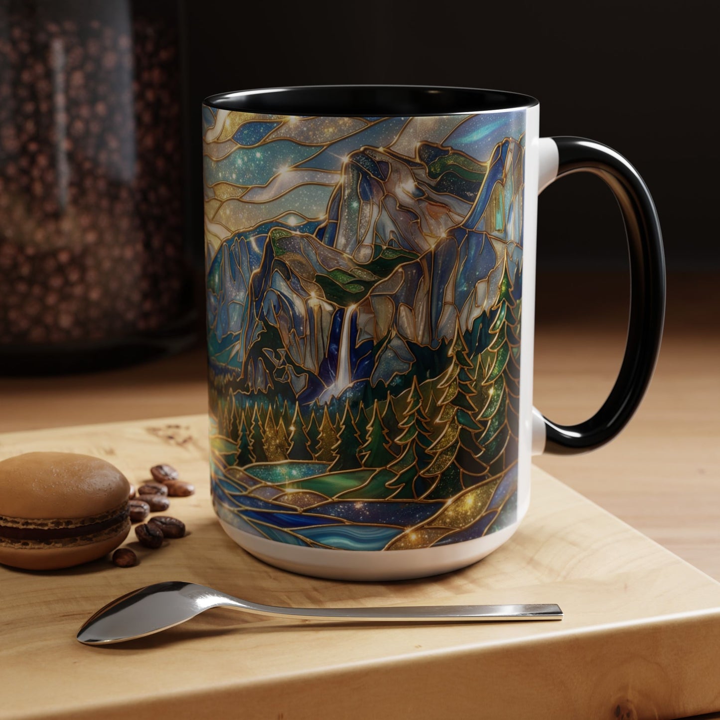 Stained Glass Yosemite Mug, Yosemite Mountain Coffee Cup, Waterfall Landscape Art Mug, Scenic Nature Mug, Yosemite Gift, Outdoor Lover Gift