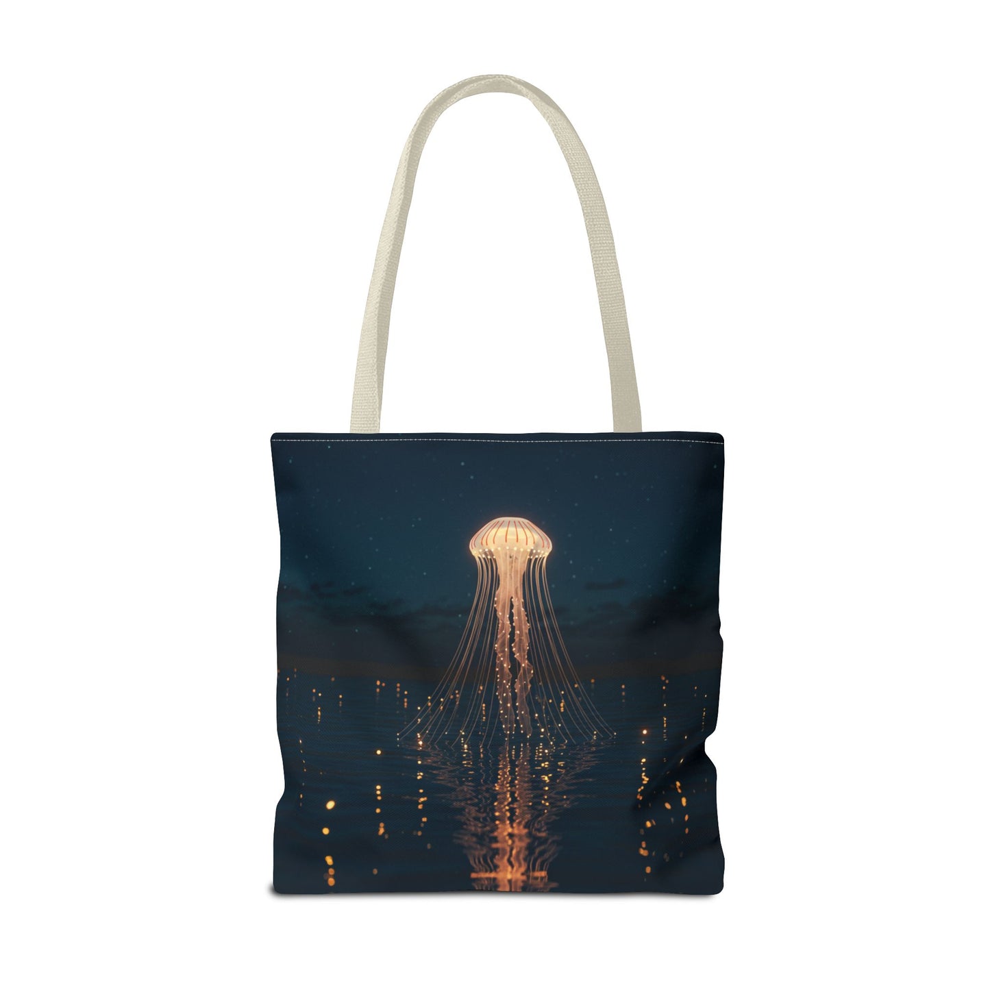 Luminous Jellyfish Tote Bag, Glow-Inspired Ocean Design Shoulder Bag, Durable Polyester Tote For Everyday Style, Gifts, And Coastal Fashion