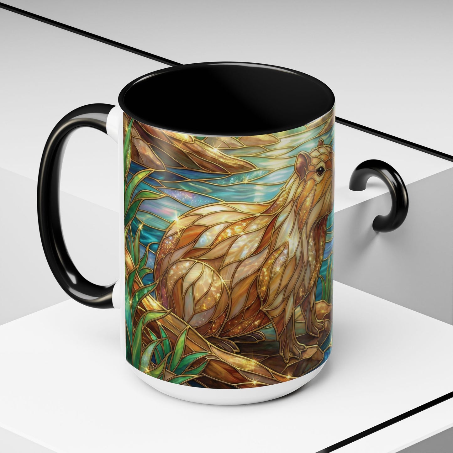 Capybara Coffee Mug, Stained Glass Capybara Mug, Cute Animal Art Mug, Nature Lover Gift, Unique Ceramic Coffee Cup, 11oz 15oz Wildlife Mug
