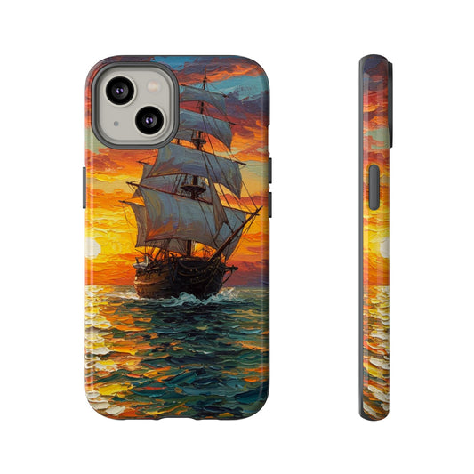 iPhone Case - Ship Sailing at Sunset Design