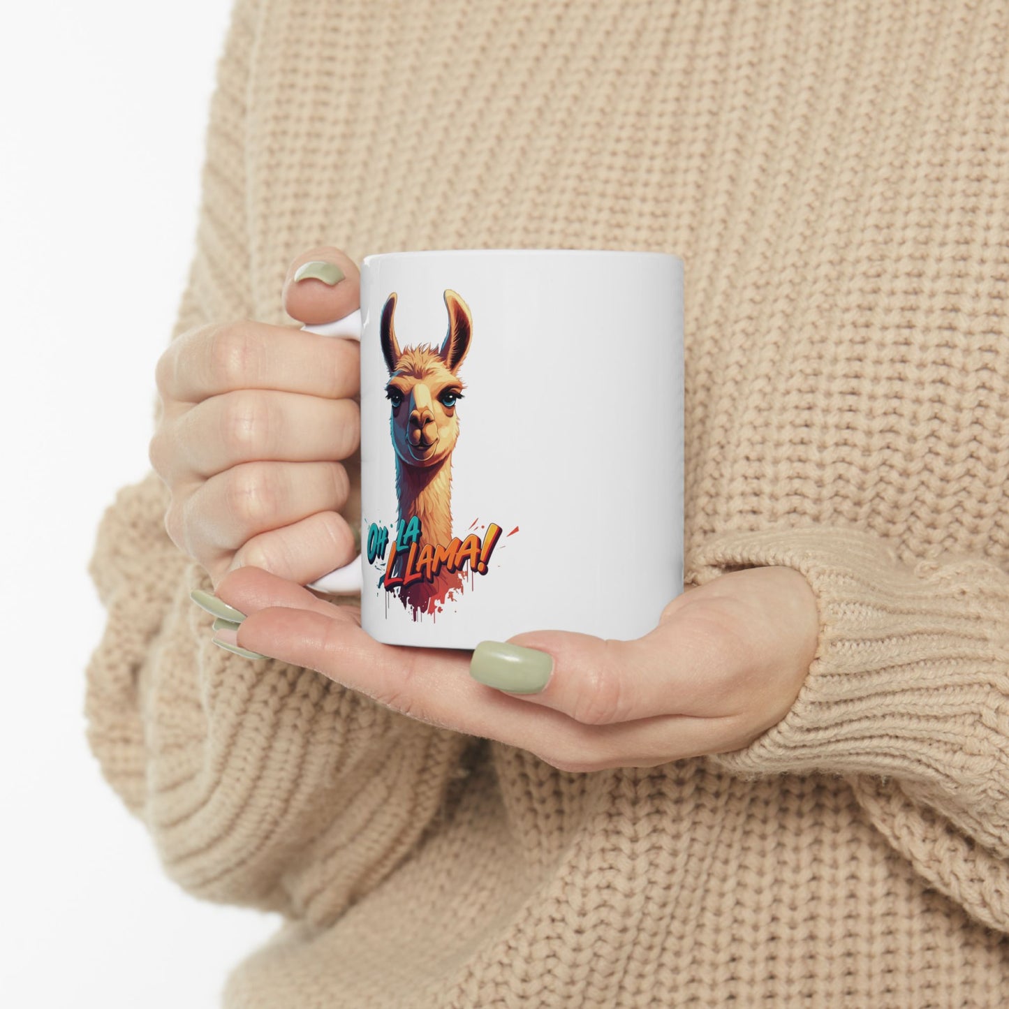 Oh La Llama Mug – Cute Llama Coffee Cup 11 oz & 15 oz Ceramic | Funny Animal Gift For Llama Lover Kitchen Decor