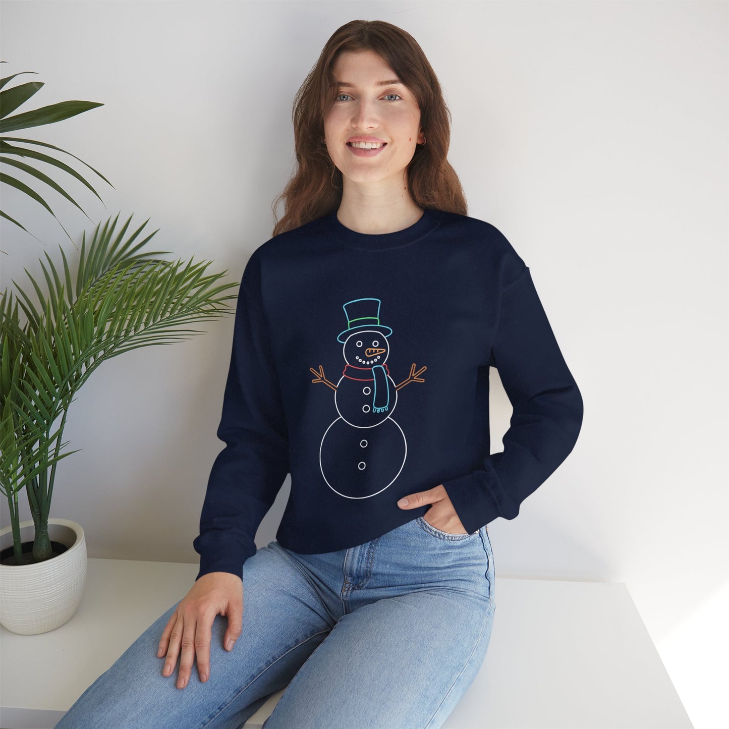 Snowman Sweatshirt, Black Snowman Crewneck, Holiday Winter Sweatshirt Unisex, Cute Snowman Gift for Her Him, Cozy Winter Fashion