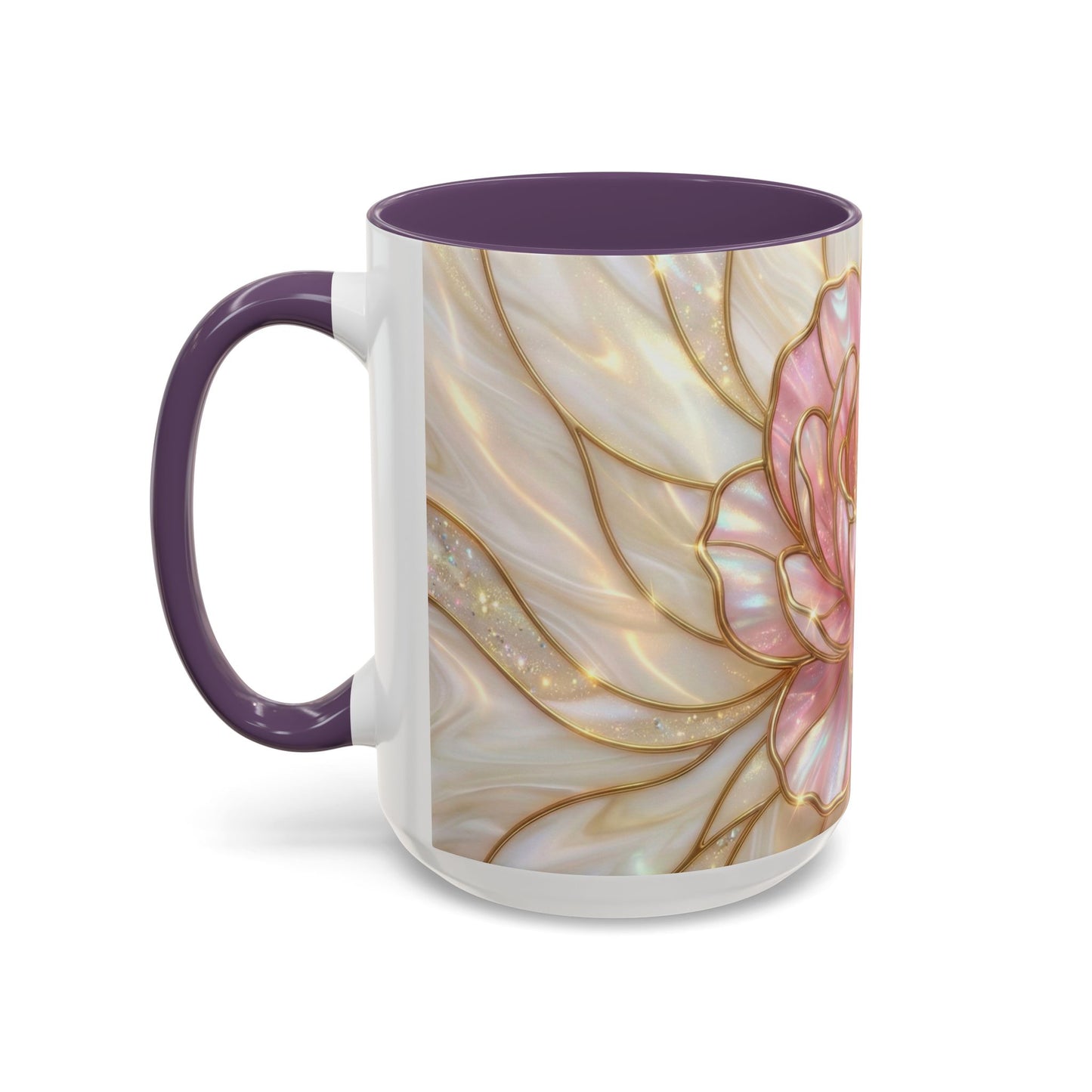 Pink Peony Stained Glass Mug, Gold Floral Coffee Cup, Elegant Flower Gift For Her, Fairycore Tea Cup, Mothers Day Present, Pearl Art Decor