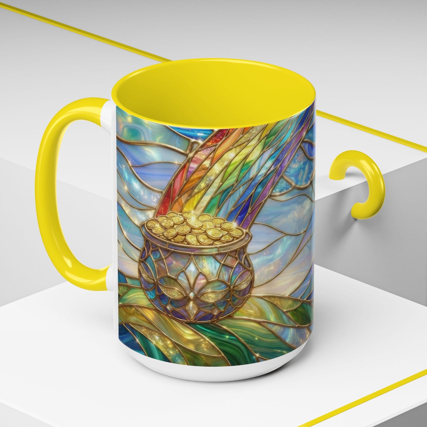 Stained Glass Rainbow Mug, Pot Of Gold Coffee Cup, St Patricks Day Gift, Magical Fantasy Tea Cup, Lucky Irish Leprechaun, Colorful Art