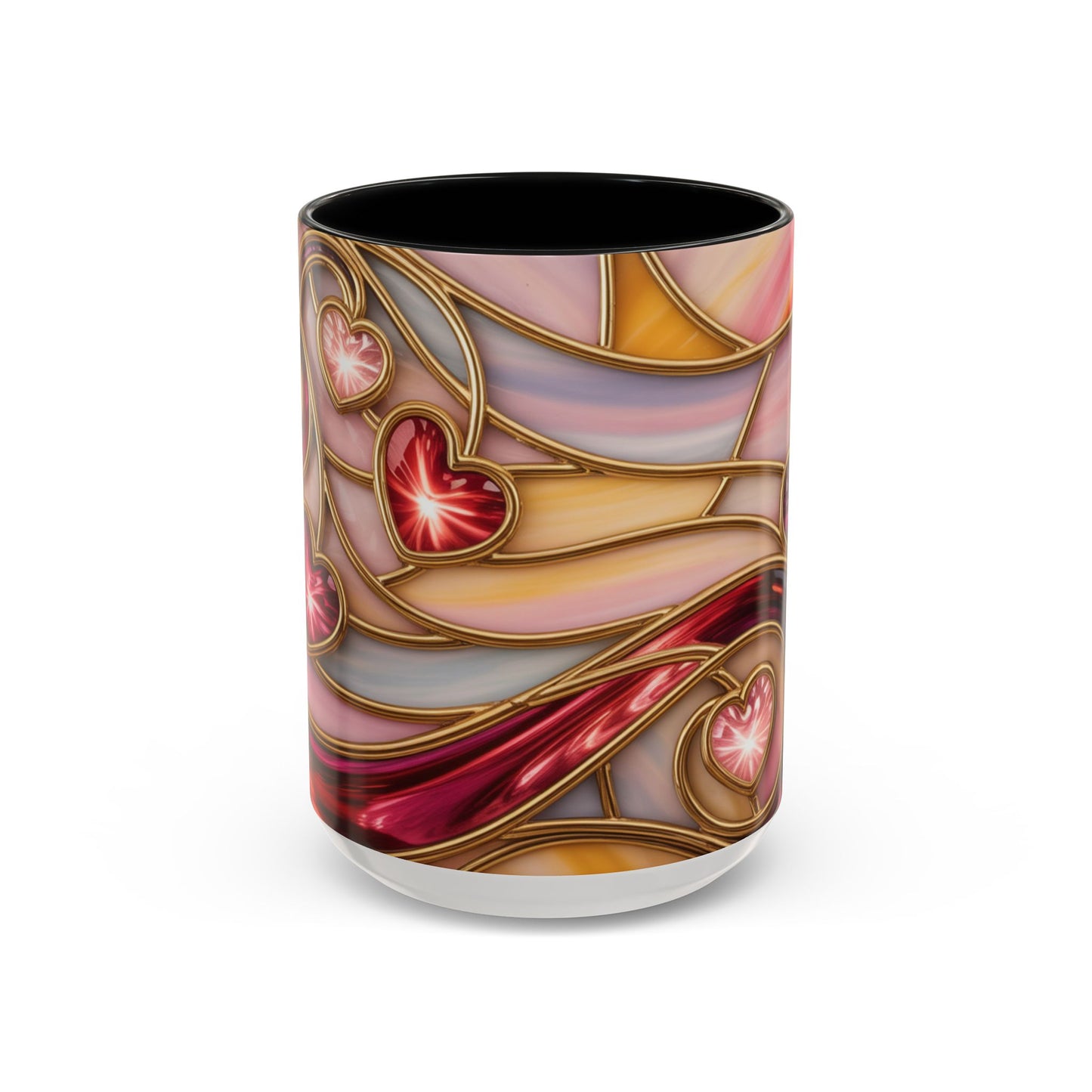 Stained Glass Heart Mug, Romantic Love Coffee Cup, Pink Red Gold Glass Style Mug, Valentine Gift For Her, Anniversary Wedding Decor
