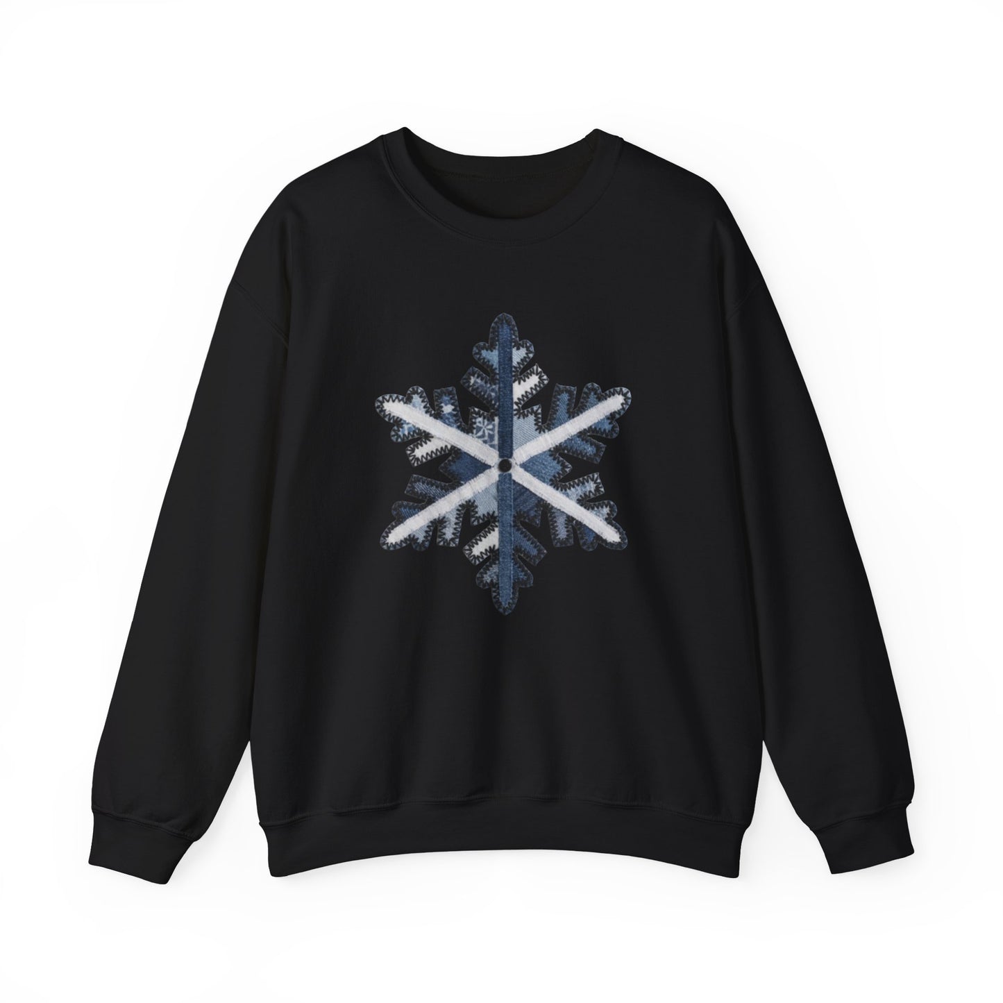 Faux Patchwork Snowflake Sweatshirt, Winter Snowflake Crewneck, Cozy Christmas Sweatshirt, Holiday Patchwork Sweater, Winter Gift
