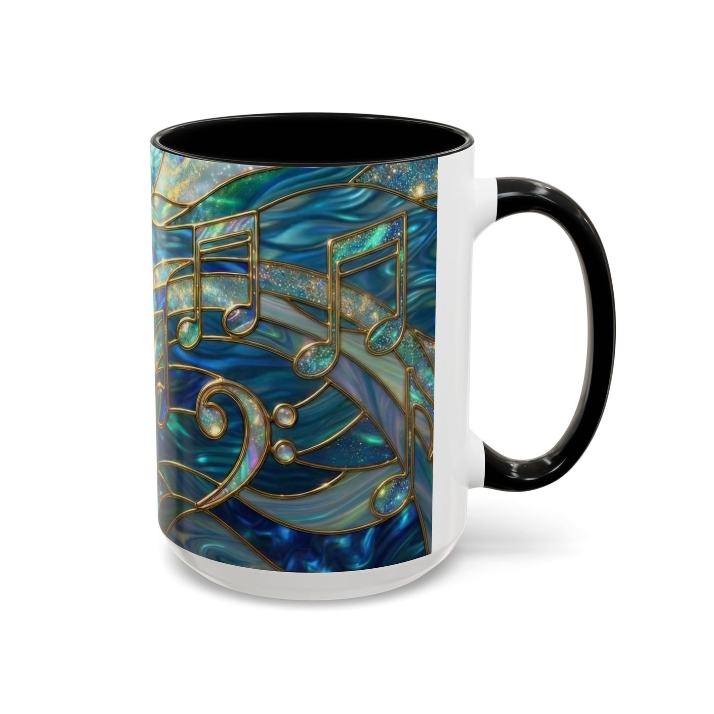 Music Notes Mug, Music Lover Coffee Cup, Stained Glass Music Mug, Musician Gift, Piano Teacher Mug, Aesthetic Music Cup